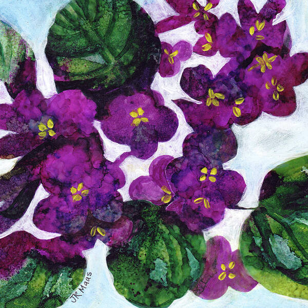 Purple African Violets Poster featuring the mixed media Violets by Julie Maas