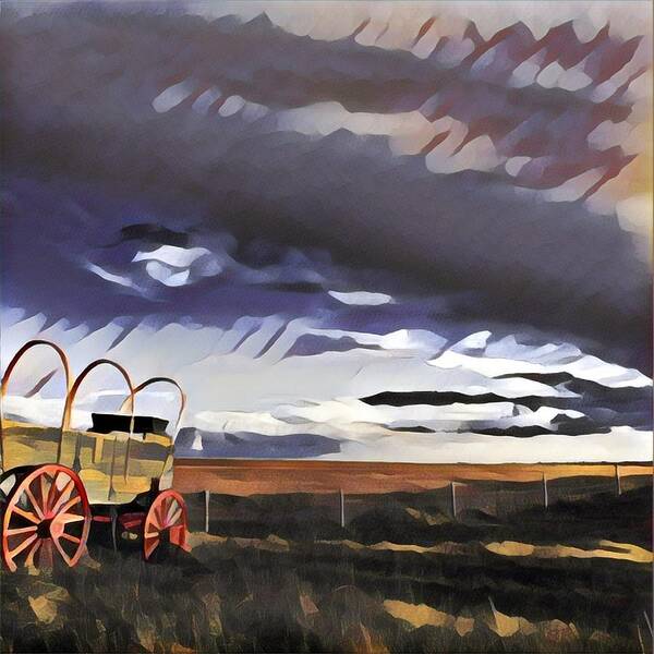 Clouds Old House Weather Lighthouses Boats Sea Ocean Harbor Combine Cats Northern Lights Trees Windmills Alpacas Animals Prairie Elevators Grass Rocks Weeds Flowers   Poster featuring the photograph Wagon Train by David Matthews