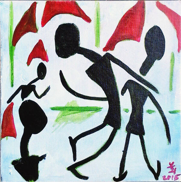 Walking Poster featuring the painting Walking in the rain by Loretta Nash