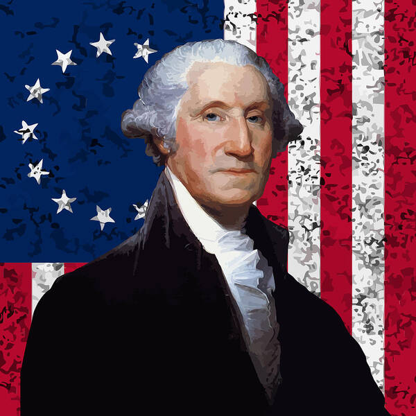 George Washington Poster featuring the painting Washington and The American Flag by War Is Hell Store