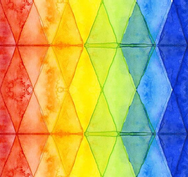 Triangles Poster featuring the painting Watercolor Rainbow Pattern Geometric Shapes Triangles by Olga Shvartsur