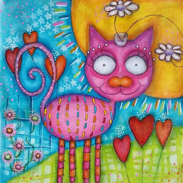 Cat Poster featuring the painting Whimsicat by Barbara Orenya