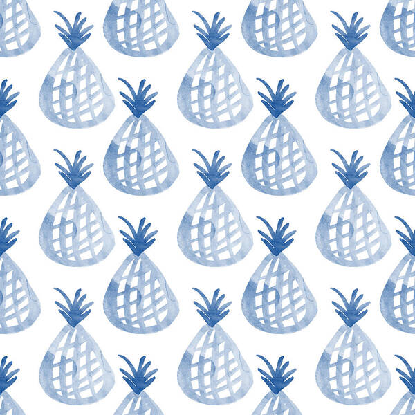 Pineapple Poster featuring the mixed media White and Blue Pineapple Party by Linda Woods