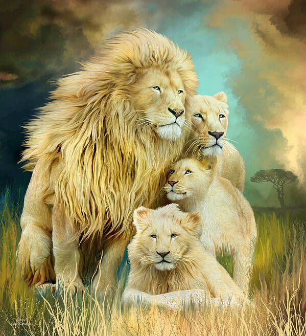 Carol Cavalaris Poster featuring the mixed media White Lion Family - Unity by Carol Cavalaris