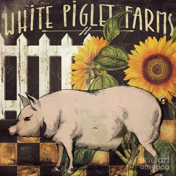 Pig Poster featuring the painting White Piglet Farms by Mindy Sommers