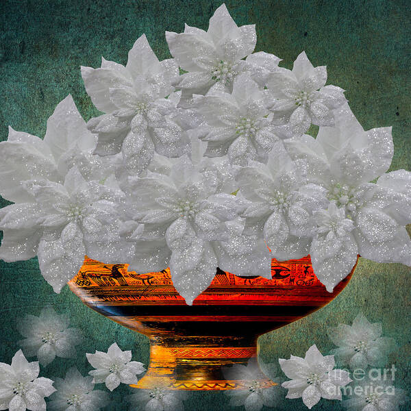 Poinsettias Poster featuring the photograph White Poinsettias In A Bowl by Saundra Myles