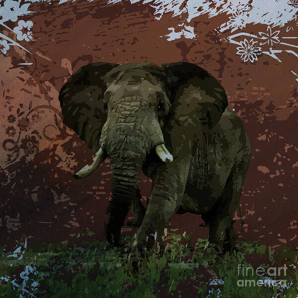 Elephant Poster featuring the painting Wild Elephant by Gull G