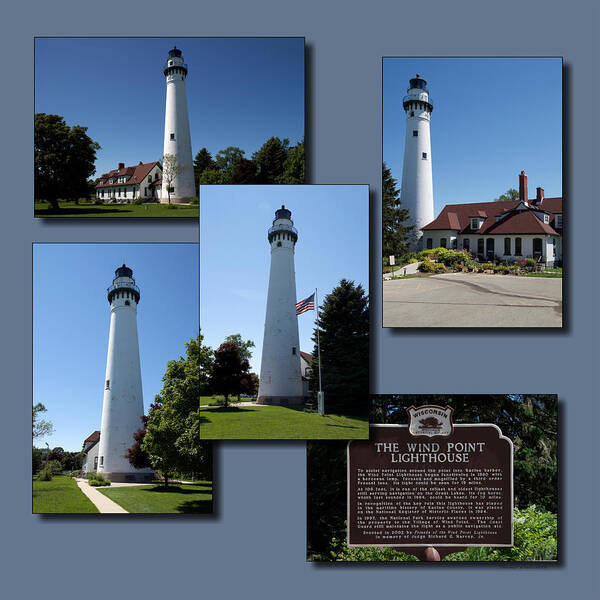Lighthouse Poster featuring the photograph Wind Point LightHouse Racine Wisconsin Collage by Thomas Woolworth