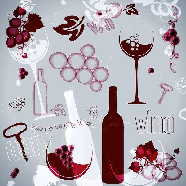 Abstract Grapes Poster featuring the drawing Wine Style Art by Serena King