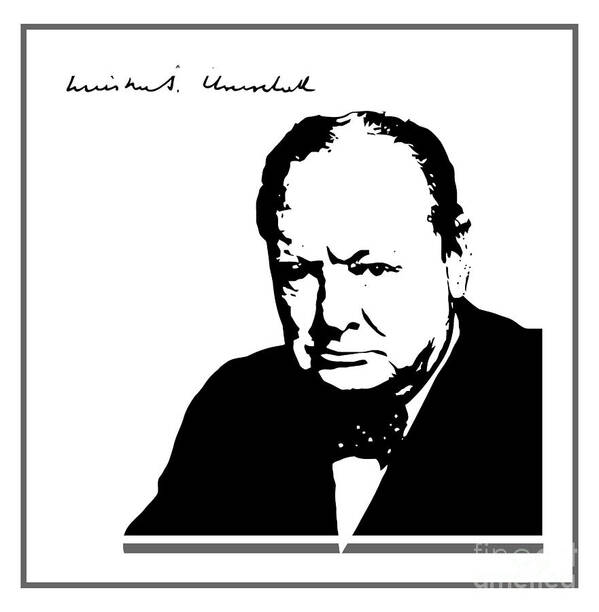 Vector Drawing Of The Silhouette Of Winston Churchill Poster featuring the digital art Winston Churchill silhouette signature by Heidi De Leeuw