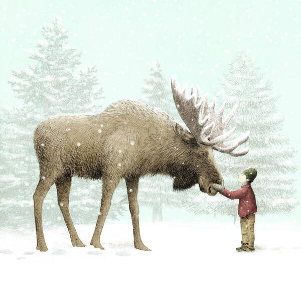 Moose Poster featuring the drawing Winter Moose by Eric Fan