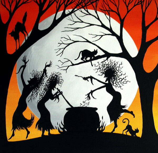 Art Poster featuring the painting Witchly Brew - Halloween witch landscape by Debbie Criswell