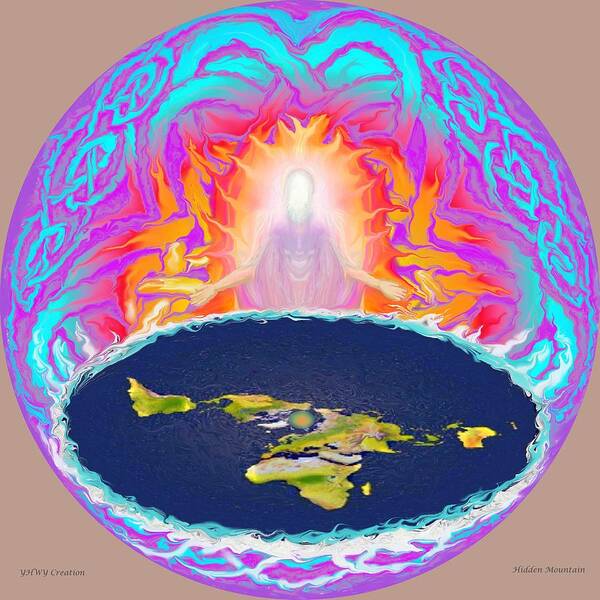 Flat Earth Poster featuring the painting YHWH Creation by Hidden Mountain