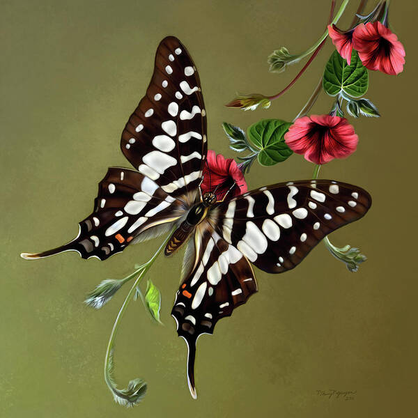 Zebra Swallowtail Poster featuring the digital art Zebra Swallowtail butterfly by Thanh Thuy Nguyen