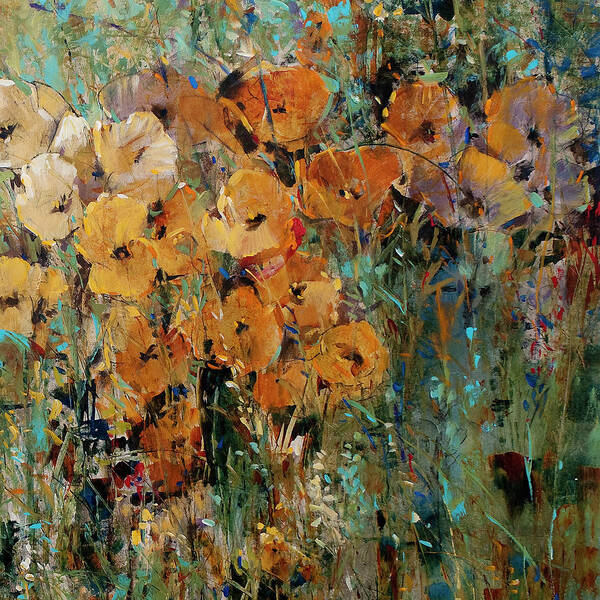Modern Poster featuring the painting Amber Poppy Field II by Tim Otoole