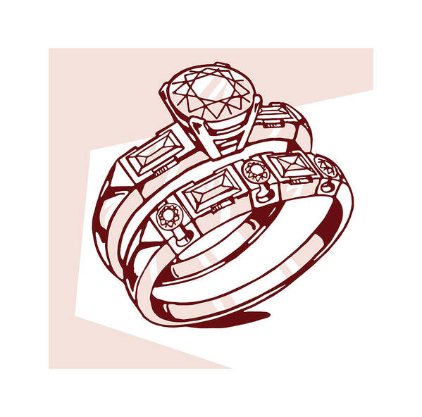Accessories Poster featuring the drawing Diamond Engagement Ring and Wedding Band #1 by CSA Images