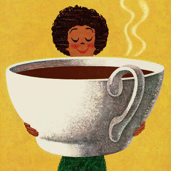 African American Poster featuring the drawing Illustration of woman holding large coffee cup #1 by CSA Images