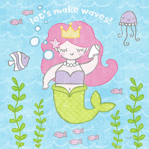 Blue Poster featuring the drawing Magical Mermaid I #1 by Moira Hershey
