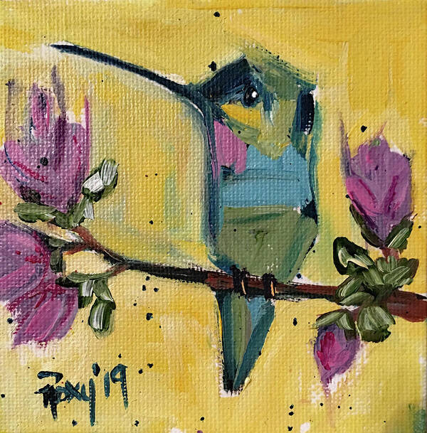 Hummingbird Poster featuring the painting Pretty in Pink #1 by Roxy Rich