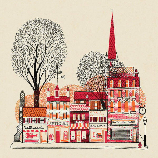 Architecture Poster featuring the drawing Small Town Street #1 by CSA Images
