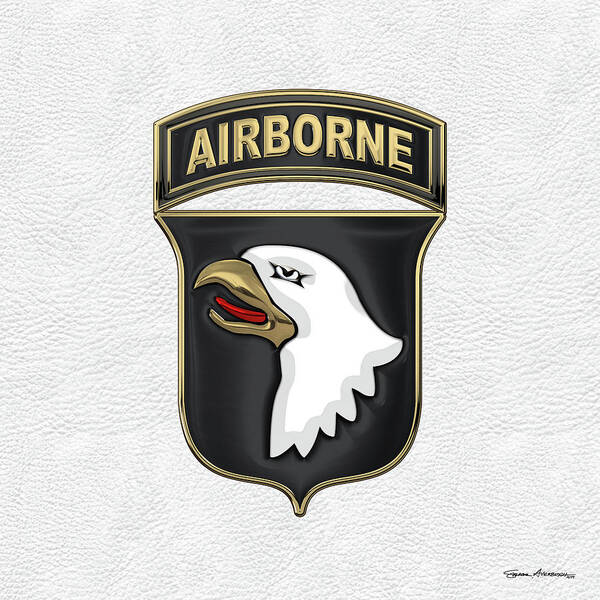 Military Insignia & Heraldry By Serge Averbukh Poster featuring the digital art 101st Airborne Division - 101st A B N Insignia over White Leather by Serge Averbukh