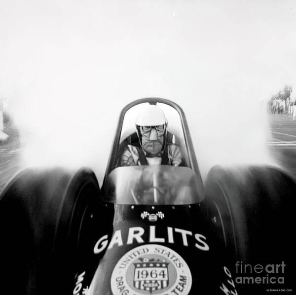 Vintage Poster featuring the photograph 1964 Close Up Of Don Garlits Dragster Burning Rubber by Retrographs