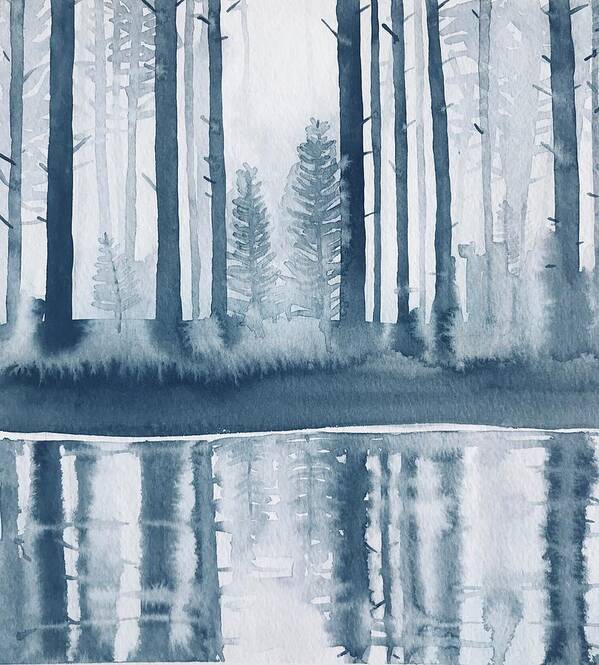 Reflections Poster featuring the painting Winter Trees on A Pool by Luisa Millicent