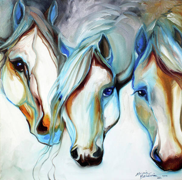 3 Nobles Equine Poster featuring the painting 3 Nobles Equine Abstract by Marcia Baldwin