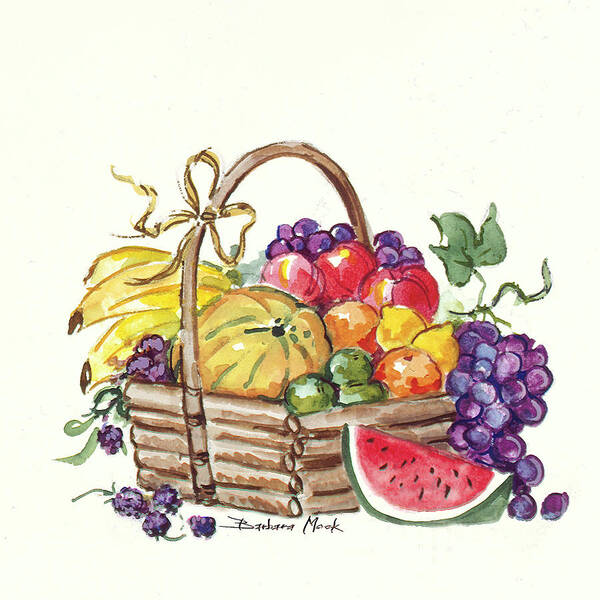 Watermelon And Fruit Basket Poster featuring the painting 601 Watermelon And Fruit Basket by Barbara Mock