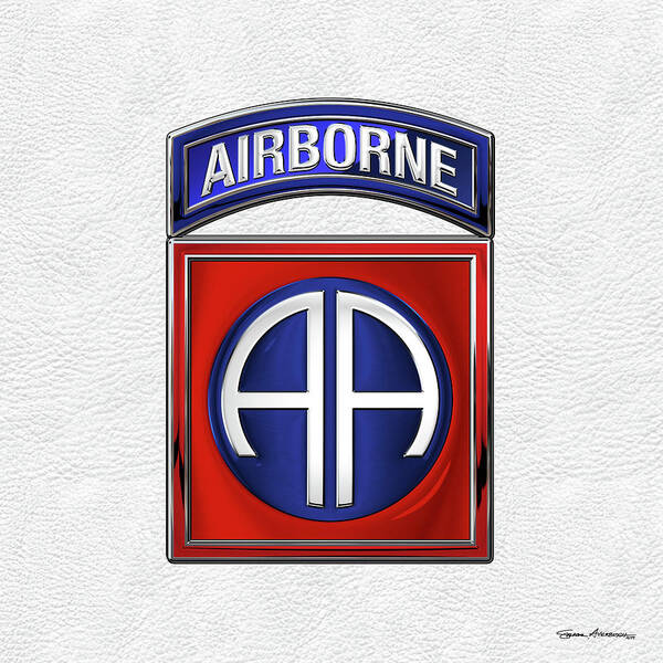 Military Insignia & Heraldry By Serge Averbukh Poster featuring the digital art 82nd Airborne Division - 82 A B N Insignia over White Leather by Serge Averbukh
