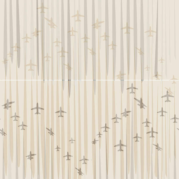 Air Traffic Beigh Poster featuring the mixed media Air Traffic Beige by Sher Sester
