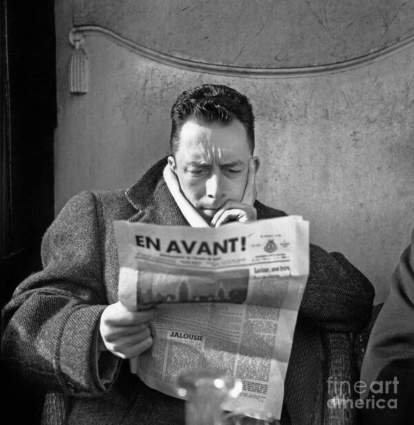 Albert Poster featuring the photograph Albert Camus Reading En Avant In 1945 by French School