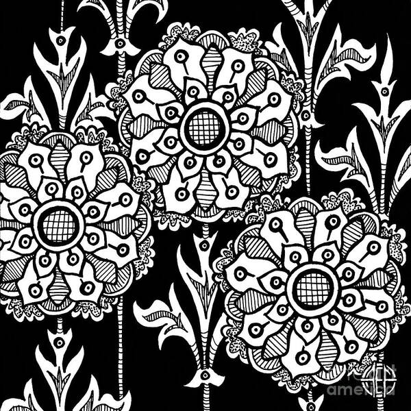 Boho Poster featuring the drawing Alien Bloom 1 Black and White by Amy E Fraser