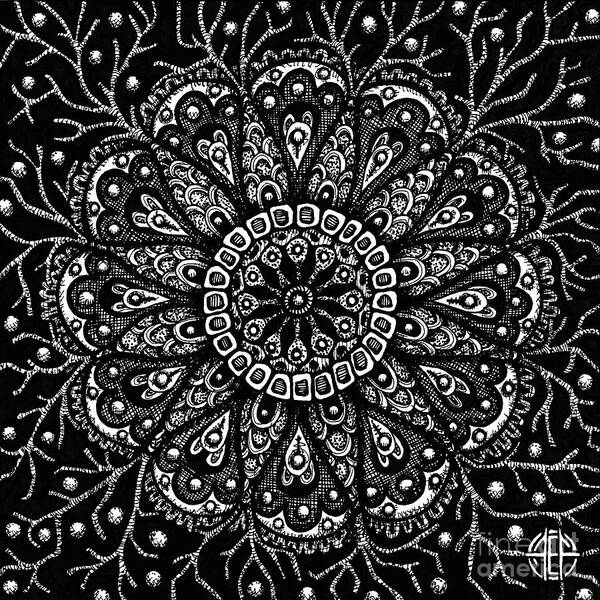 Boho Poster featuring the drawing Alien Bloom 10 Black and White by Amy E Fraser