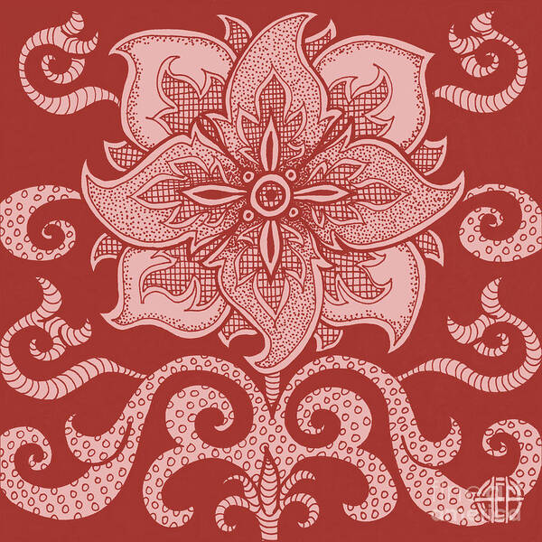 Boho Poster featuring the drawing Alien Bloom 11 Cherry Red by Amy E Fraser