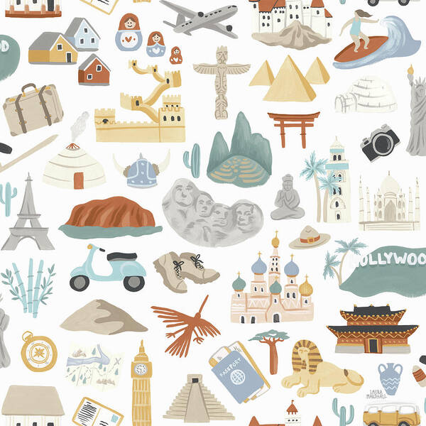 Adventure Poster featuring the mixed media Around The World Pattern Ia by Laura Marshall