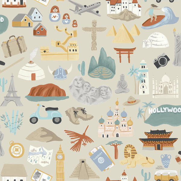 Adventure Poster featuring the mixed media Around The World Pattern Id by Laura Marshall