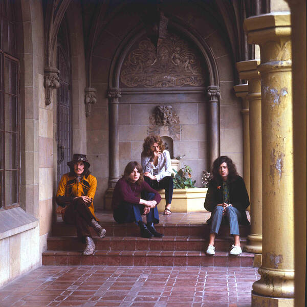 British Poster featuring the photograph Atmospheric Portrait Of Led Zeppelin At Chateau Marmontii by Jay Thompson