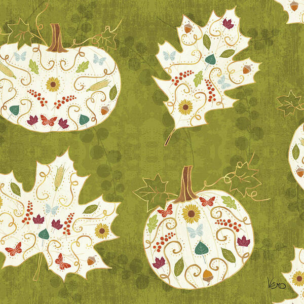 Green Poster featuring the painting Autumn Otomi Pattern Ic by Veronique Charron