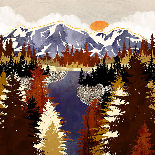 Fall Poster featuring the digital art Autumn River by Spacefrog Designs