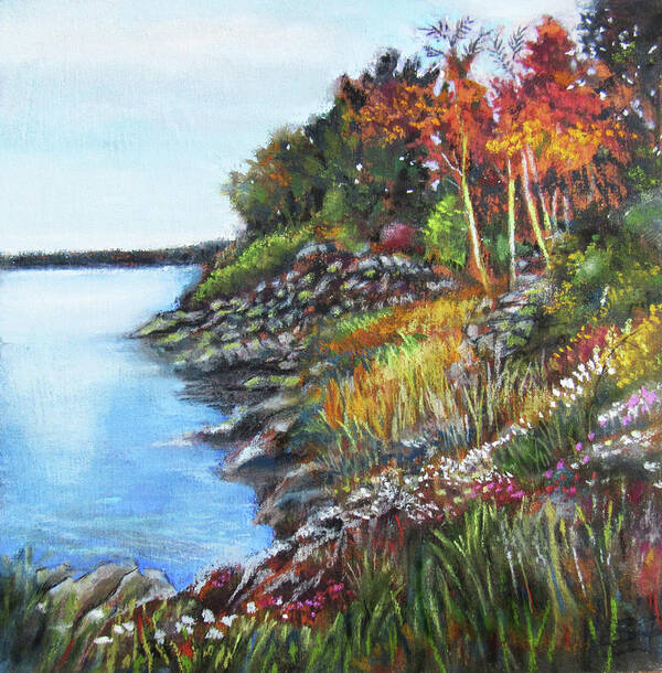 Rocky Poster featuring the pastel Autumn Shore by Jean Batzell Fitzgerald