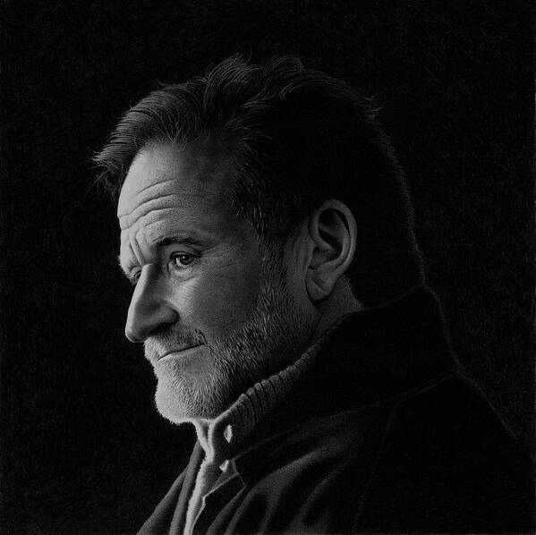 Robin Williams Poster featuring the drawing Behind The Lights by Stirring Images