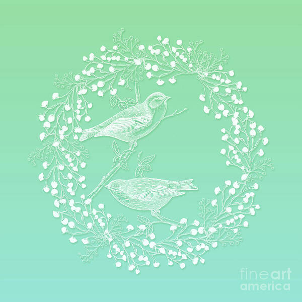 Birds Poster featuring the photograph Birds and Branches Ombre Mint Wreath by Sharon Mau