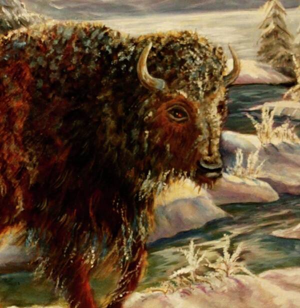 Bison In The Depths Of Winter In Yellowstone National Park Poster featuring the painting Bison In The Depths Of Winter in Yellowstone National Park by Philip And Robbie Bracco