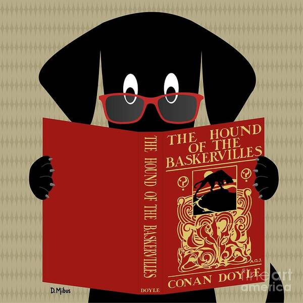 Mid Century Modern Poster featuring the digital art Black Dog Reading by Donna Mibus