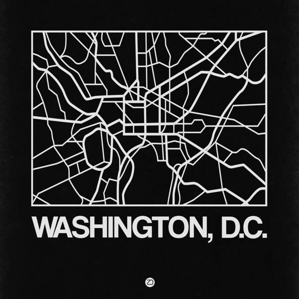 Washington Poster featuring the digital art Black Map of Washington, D.C. by Naxart Studio