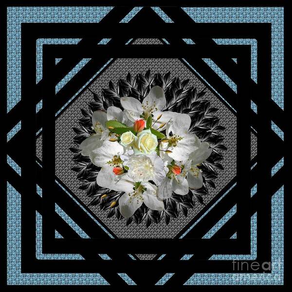 Blue Poster featuring the digital art Blue Grey Floral Framed for Pillows by Delynn Addams