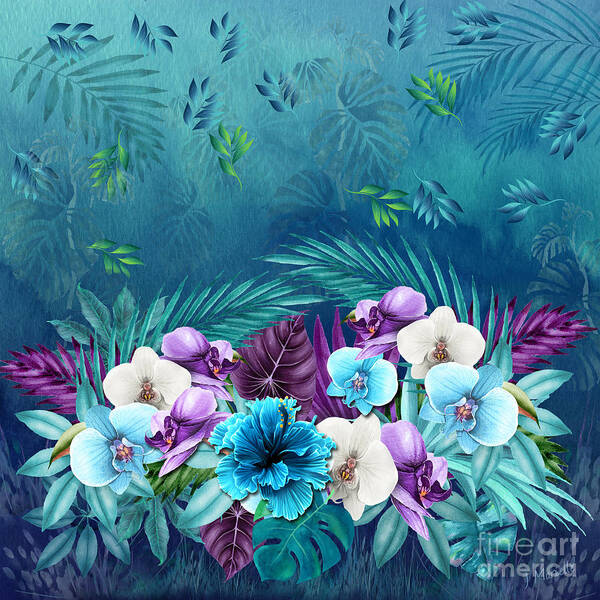 Hawaii Poster featuring the digital art Blue Hawaii Flower Gathering by J Marielle
