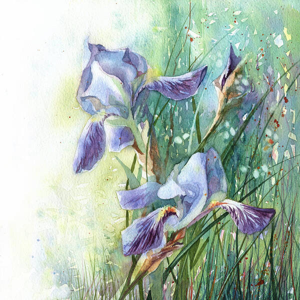 Russian Artists New Wave Poster featuring the painting Blue Irises Fairytale by Ina Petrashkevich