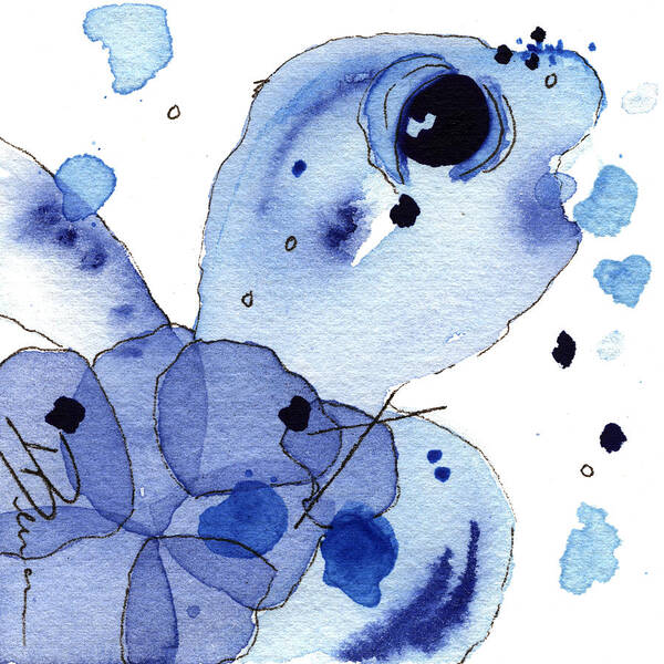 Sea Turtle Poster featuring the painting Blue Sea Turtle by Dawn Derman